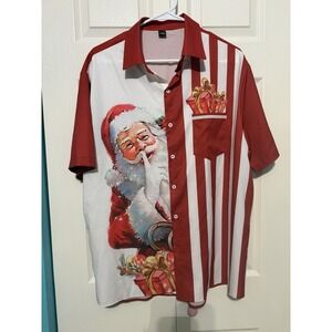 Men's Christmas Bowling Shirt Short Sleeves‎ Button Down Size Large